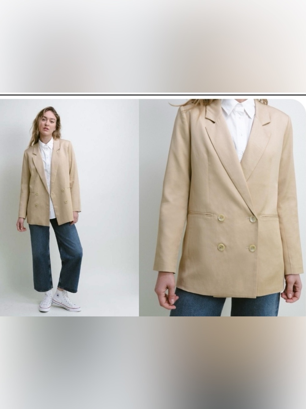 Darling NWT Size Large Beige Double-Breasted Women's Linen Blend Blazer Jacket